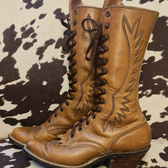 Brown Leather Lace-Up Boots - Picture 2 of 6